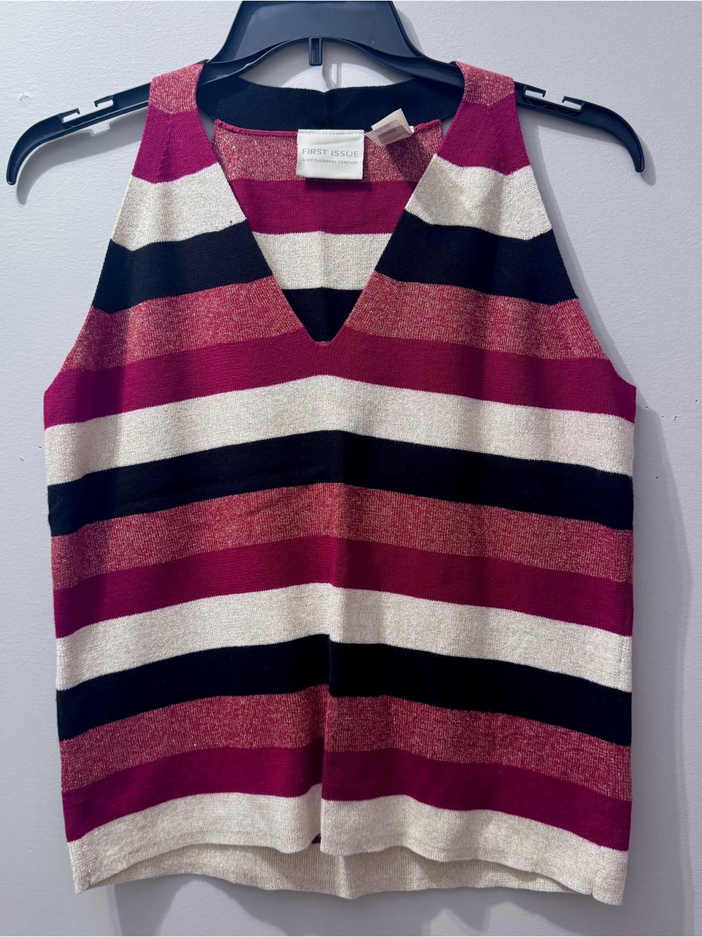 First Issue Women’s Red Striped V-Neck Tank Top, Size XL